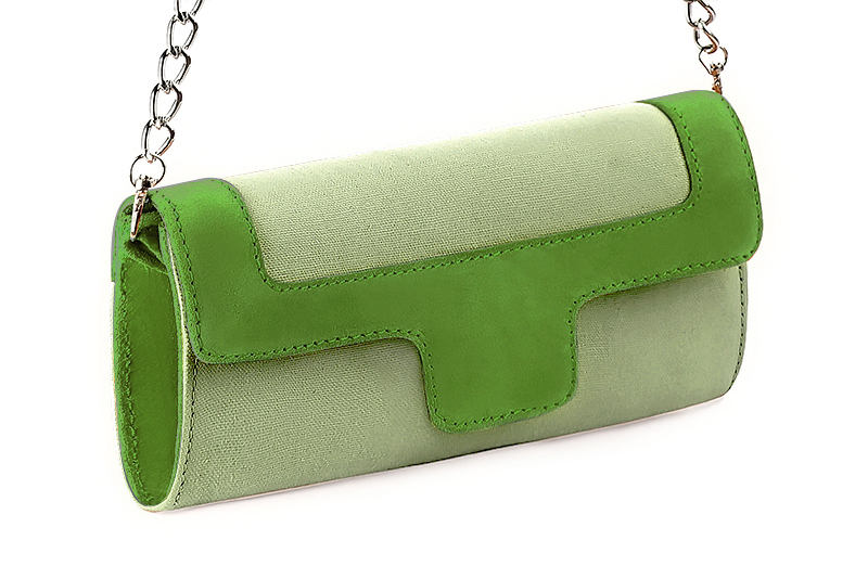Women's meadow green and grass green luxurious elegant clutch for ceremonies, weddings and evenings out. - Front view